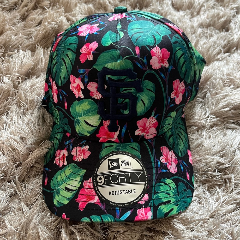 New Era Black and Pink Floral Cap